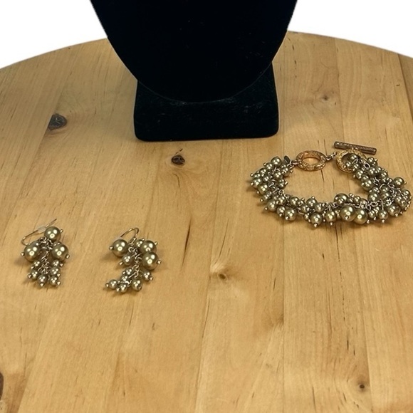 Premier Designs Beaded Necklace Bracelet Earrings Gold Tone Cluster Demi-Parue - Picture 11 of 12